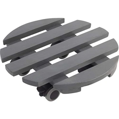 Abbildung von Metafranc Pflanzenroller Ø 300 mm 60 kg Tragkraft Kiefer Platte Grau TPE Rollen mit 2 Feststellern / Indoorroller Blumenroller Transporthilfe für Pflanzen 825200
