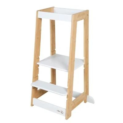 Abbildung von roba Lernturm aus Holz Bicolor Sicherer Tritthocker für Kinder Ideal als Küchenhelfer Bis 80 kg belastbar FSC® zertifizierter Bambus