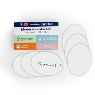 Abbildung von magnetoplan Kommunikationskarten, oval BxH 190x110 mm 500 Stück Moderationskarten in Weiß Für Meetings und Präsentationen FSC zertifiziert kunststofffrei verpackt
