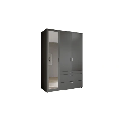 Abbildung von Stella Trading VESALA Kleiderschrank mit Spiegeltür in Graphit Vielseitiger Drehtürenschrank 3 türig für Ihr Schlafzimmer 135 x 195 56 cm (B/H/T)