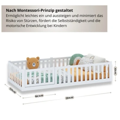 Abbildung von ALAVYA HOME® Kinderbett Bodenbett Titan mit Tür aus Buchenholz (Weiß, 120 x 200 cm)