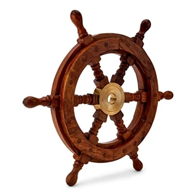 Abbildung von NKlaus 30cm Maritimes Steuerrad Holz mit Messingnabe Standard Qualität Schiffsrad Deko 11740