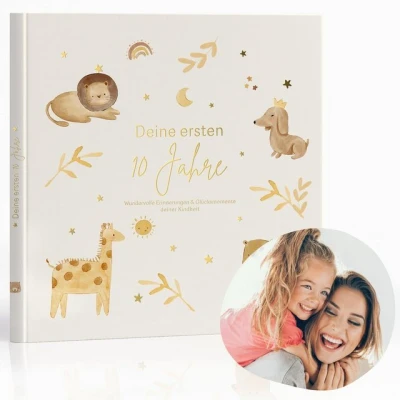 Abbildung von MeinBaby123® Tagebuch Deine ersten 10 Jahre hochwertig vergoldet