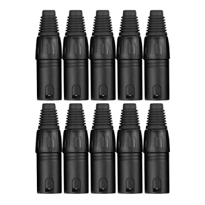 Abbildung von Pronomic Steckerset XLR Male 10 Stück (zur Kabelkonfektionierung, Montage, Hochwertige Spannzangen Zugentlastung, stabiles Druckguss Gehäuse) schwarz