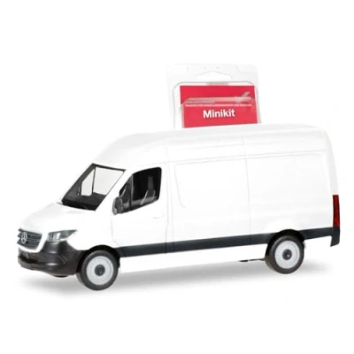 Abbildung von Herpa Modellbausatz Mercedes Benz Sprinter `18 Kasten Hochdach, weiß, Miniatur im Maßstab 1:87, Sammlerstück, Kit für Modellbau, Kunststoff