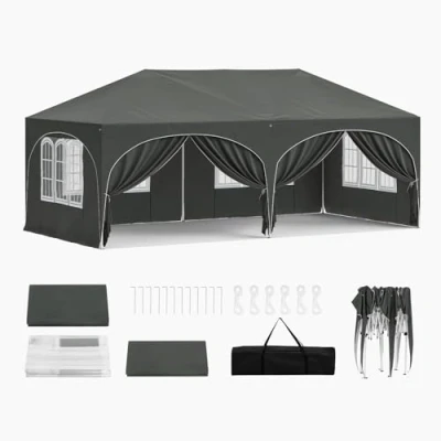 Abbildung von WOLTU Pavillon, Faltpavillon 3x6 m, mit 6 Seitenwänden, Partyzelt wasserabweisend UV Schutz 50+, höhenverstellbarer Gartenpavillon, Tragetasche, für Outdoor Garten Camping Grau