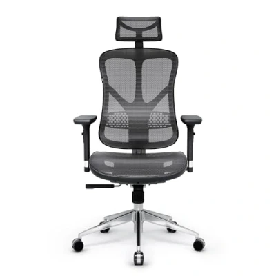 Abbildung von Diablo V Basic Bürostuhl Ergonomisch Schreibtischstuhl Drehstuhl mit integrierter Lendenwirbelstütze 3D Armlehnen Verstellbare Kopfstütze Wippfunktion Höhenverstellbar (schwarz/grau)