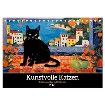 Abbildung von Kunstvolle Katzen (Tischkalender 2025 DIN A5 quer), CALVENDO Monatskalender