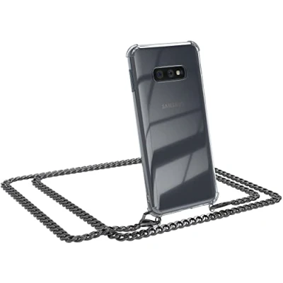 Abbildung von EAZY CASE Handykette kompatibel mit Samsung Galaxy S10e Handyhülle Metal Umhängeband und Ersatz Kordel schwarz, Handykordel Schutzhülle, Stylische Kette, Anthrazit