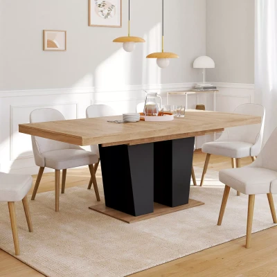 Abbildung von IDMarket Ausziehbarer Esstisch Eliad, rechteckig, für 6 10 Personen, Holz und Schwarz, 160 200 cm