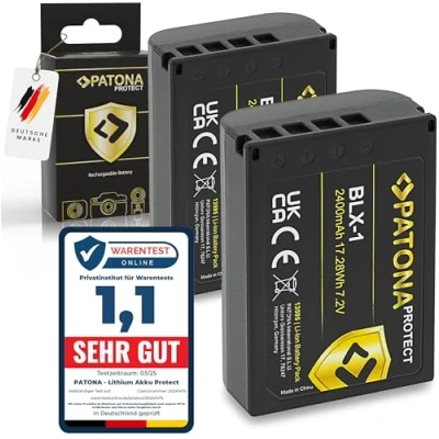 Abbildung von PATONA BLX 1 Protect Kamera Akku Pack (2400mAh) mit NTC Sensor und V1 Gehäuse Kompatibel OM System