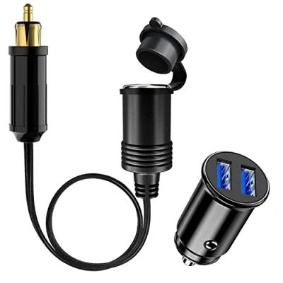 Abbildung von Hoembpn DIN Stecker auf Zigarettenanzünder Buchse Adapter Verlängerungskabel Wasserdicht, 12V / 24V Dual USB Port Auto Ladegerät für Auto, Motorrad, LKW