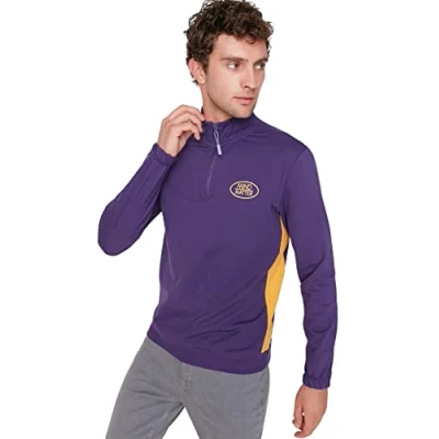 Abbildung von Trendyol Herren Stehkragen mit Spruch Regular Sweatshirt, violett, S