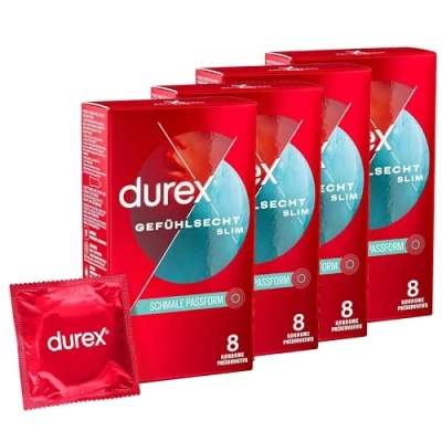 Abbildung von Durex Gefühlsecht Slim Fit Kondome Hauchzarte mit schmaler Passform für intensives Empfinden 4er Pack (4 x 8 Stück)