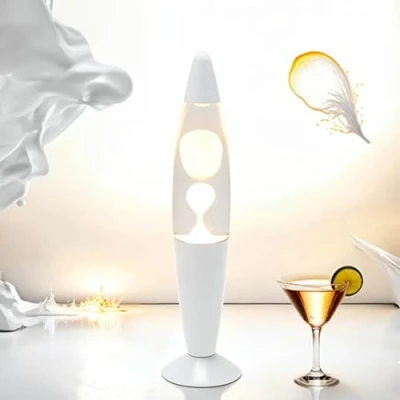 Abbildung von Licht Erlebnisse Lavalampe TIMMY, Retro Lampe Weiß 36 cm Stimmungslicht Tischlampe Tischleuchte