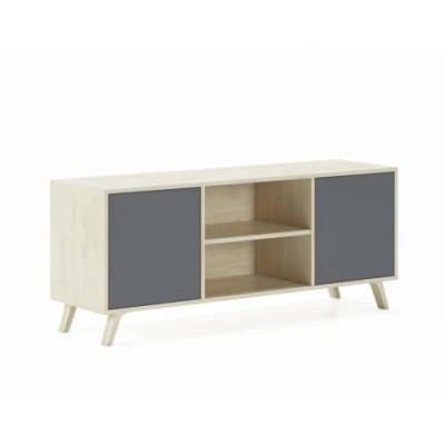 Abbildung von Skraut Home TV Schrank für Wohnzimmer 57 x 140 40 cm geeignet 32/40/50/55/60 Zoll Fernseher Modell Wind Puccini 2 Flügeltüren, graue Farbe