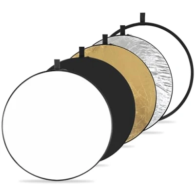 Abbildung von K&amp;F Concept 5 in 1 Reflektor Fotografie Kit, Faltreflektor mit Aufbewahrungstasche (80 cm), Durchscheinend, Silber, Gold, Weiß und Schwarz Runde Reflektoren für Fotografie,Außenbeleuchtung