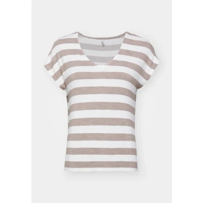 Abbildung von ONLY Onllira LIFE V NECK Tshirt print, Damen, Größe: Medium, Mocha meringue/cloud dancer
