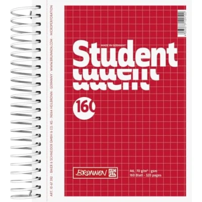 Abbildung von Brunnen 5 x Kollegblock Student A6 70g/qm kariert 160 Blatt rot