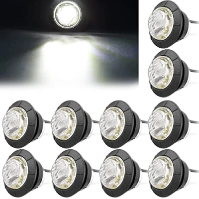 Abbildung von LeKaufen 10 Stück 3/4&quot; Auto Runde LED Seitenleuchten 1,9cm Seitenmarkierungsleuchten 12V 24V Kontrollleuchte Begrenzungsleuchten Positionsleuchten für Lastwagen Anhänger Wohnmobile Wohnwagen (weiß)