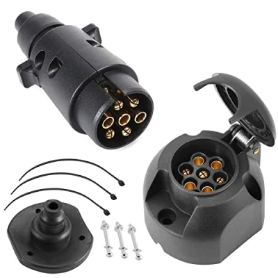 Abbildung von SPARKMOTO Anhänger Stecker 7 Polig Steckdose Set mit Montagezubehör,12V Wasserdicht Polige für KRZ RV,AHK Adapter Steckdose(Gummistiefel)