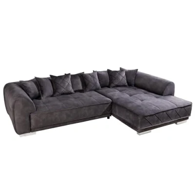 Abbildung von riess ambiente Ecksofa DECADENCIA 320cm dunkelgrau · XXL Couch aus Samt inkl. 8 Kissen, Einzelartikel 1 Teile, Big Sofa in L Form Ottomane beidseitig montierbar Modern Design