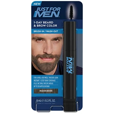 Abbildung von Just for Men 1 Tage Bart und Augenbrauenfarbe, temporäre Farbe für Augenbrauen, einen volleren, gut definierten Look, bis zu 30 Anwendungen, mittelbraun