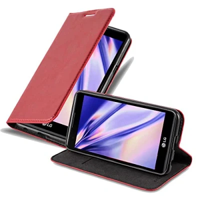 Abbildung von Cadorabo Hülle kompatibel mit LG X Power aus Premium Kunst Leder Flip Klappbare Stoßfeste Magnetische [Standfunktion] [Kartenfächern] Cover für Tasche in Rot