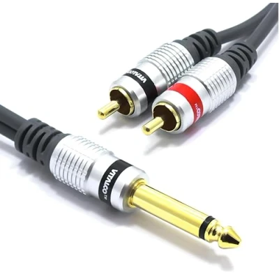 Abbildung von VITALCO Klinke 6,35 mm Mono auf 2 x Cinch Kabel, 1,5 m, Doppel Stecker Klinkenstecker, Adapter