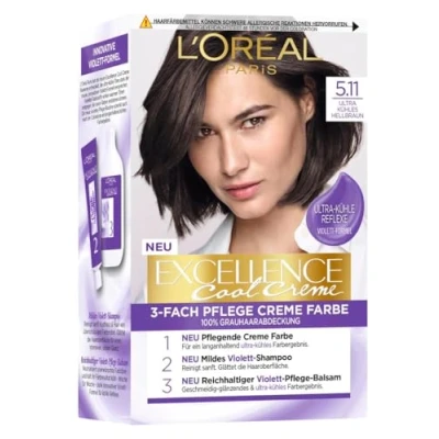 Abbildung von L&#039;Oréal Paris Permanente Haarfarbe mit ultra kühlem Farbergebnis, 100% Grauhaarabdeckung, Set Coloration, Shampoo und Pflegecreme,Excellence Cool , Nr. 5.11 Hellbraun (Braun)