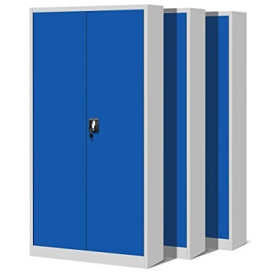 Abbildung von Jan Nowak 3er Set Aktenschrank C001H Büroschrank Metallschrank Stahlschrank Werkzeugschrank Stahlblech Pulverbeschichtet Flügeltürschrank Abschließbar 195 cm x 90 40 (grau/blau)