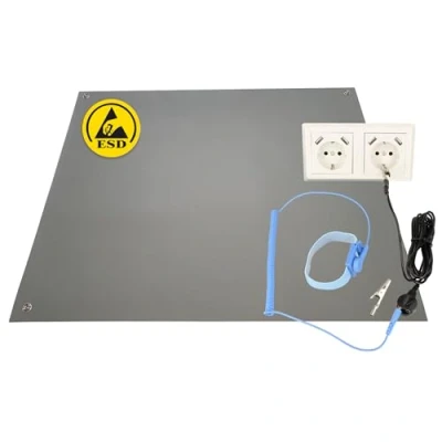 Abbildung von Minadax 60 x 30cm Antistatik ESD Computer Matte Tischmatte „Premiumqualität“ inkl. Manschette + 2,4m Verlängerung Schutz
