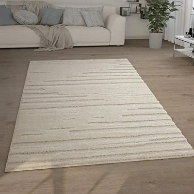 Abbildung von Paco Home Hochflor Teppich &quot;Genua 742&quot;, rechteckig, Uni Farben, Hoch Tief Effekt, gestreift, modernes Design, Flor