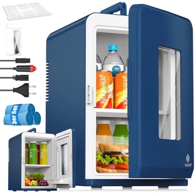 Abbildung von KESSER® 2in1 Mini Kühlschrank Kühlbox 15 Liter Kühl und Heizfunktion Tragbarer AC DC 220 240V/12V Steckdose Zigarettenanzünder Warmhaltebox Thermobox Auto Büros Zimmer Camping Garten Navy