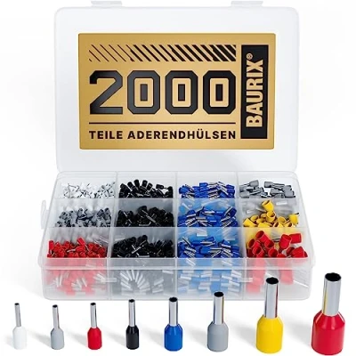 Abbildung von BAURIX ® 2000 Stück Aderendhülsen Sortiment I Isolierte Hülsen nach DIN 46228 4: 2020 03 0,5 mm² 10 Profi Isolierhülsen Set