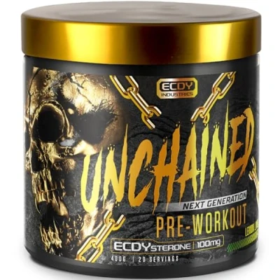 Abbildung von UNCHAINED Pre Workout Booster mit Koffein und Ecdysterone 400 g Fitness L Arginin, Citrulin Malat &amp; Beta Alanin Preworkout 100% Fokus, Pump Energy Lemon Lime