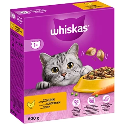 Abbildung von Whiskas Adult 1+ Trockenfutter Huhn, 5x800g (5 Packungen) Katzentrockenfutter für erwachsene Katzen unterschiedliche Produktverpackungen erhältlich