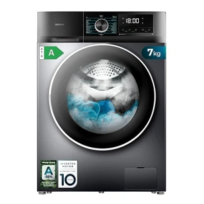 Abbildung von Cecotec Waschmaschine 7 kg Frontlader Bolero Dresscode 7500 Inverter Steel A, Klasse 1400 U/min, Programmierbare Umdrehungen, 16 Programme, Steam Max, Allergy Care, Display.