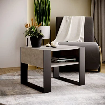 Abbildung von MRBLS Couchtisch modernes rustikales Design Wohnzimmer Tisch Beistelltisch Kaffeetisch Sofatisch Teetisch aus Holz (Beton Schwarz Matt) 65 x 45 53,6cm (B/H/T)