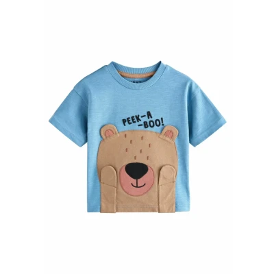 Abbildung von Next Regular FIT Short Sleeve Interactive APPLIQUÉ Tshirt print für Kinder, Größe: 86, Blue peekaboo bear