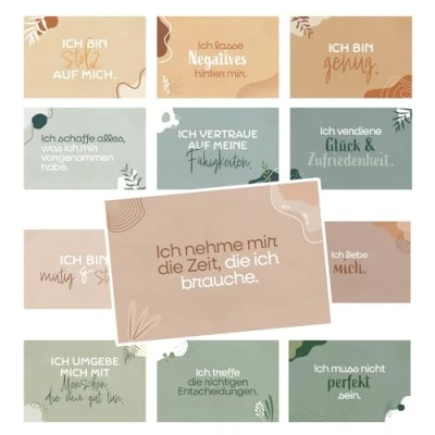Abbildung von Logbuch Verlag 24 Affirmationskarten für Erwachsene Motivation positives Mindset Sprüche Lebenskarten Geschenk Karten 8,5 x 5,5 cm