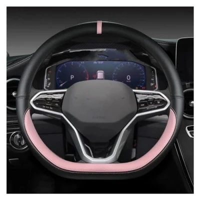Abbildung von Lenkradbezug Auto D Form Lenkrad Abdeckung Für VW Sharan Passat Caddy Touran Tiguan 2015 2021 Teramont Atlas 2017 Bezug (Farbe : PINK)