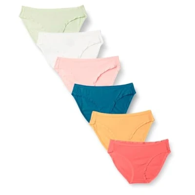 Abbildung von Amazon Essentials Damen Bikinihose aus Baumwolle (in Übergröße erhältlich), 6er Pack, Hübsche Bunte Tupfen, 44