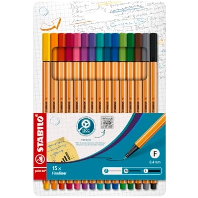 Abbildung von STABILO Fineliner point 88, (15 tlg), mit wasserbasierter Tinte ohne Metallanteile