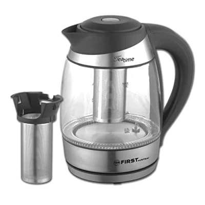 Abbildung von TZS FIRST AUSTRIA Wasserkocher Edelstahl, Glaswasserkocher, Teefilter, 1,8L, 2200W, Temperatur 40C, 1 l, 2200 W, Farbwechsel, LED Beleuchtung Farbe je nach Temperaturwahl, schwarz