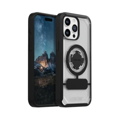 Abbildung von Rokform Schutzhülle für iPhone 15 Pro Max, Kristall Serie, magnetische, klare Max mit RokLock Drehverschluss, schlanke, sturzgeprüfte Rüstung (transparent)