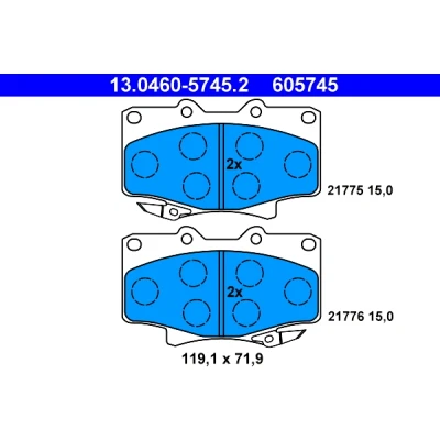 Abbildung von ATE 13.0460 5745.2 Bremsbelagsatz mit akustischer Verschleißwarnung TOYOTA: Land Cruiser Prado 70 SUV, 80