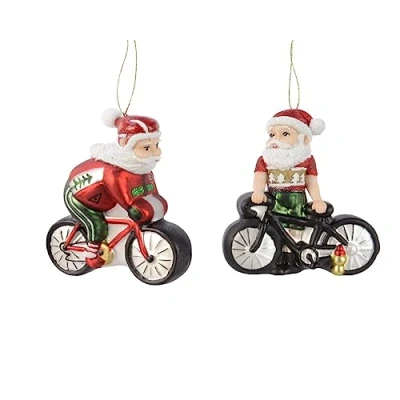 Abbildung von Kaemingk Christbaumschmuck Glas 12cm 1 Stück Sortiert Weihnachtsmann mit Fahrrad mundgeblasen rot grün schwarz