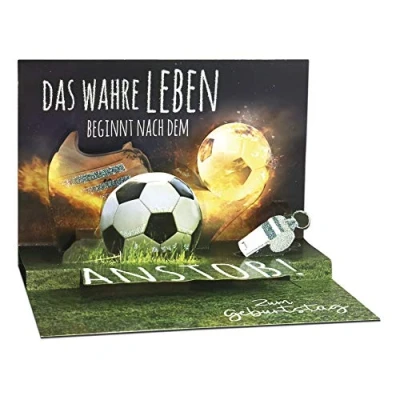 Abbildung von KE 3D POP UP Geburtstagskarte mit Glitter, Hochwertige Karten, Einzigartige Geburtstagskarten, Motiv: Fußball