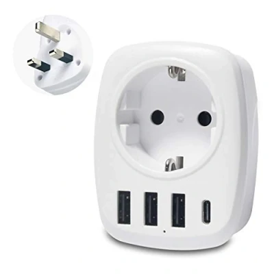 Abbildung von Unidapt Reiseadapter UK Adapter England Deutschland Stecker mit 3USB, 1 Typ C,AC Steckdosenadapter Reisestecker Stromadapter Schuko auf G Großbritannien Irland Wand Ladegerät Ladestation Steckdose